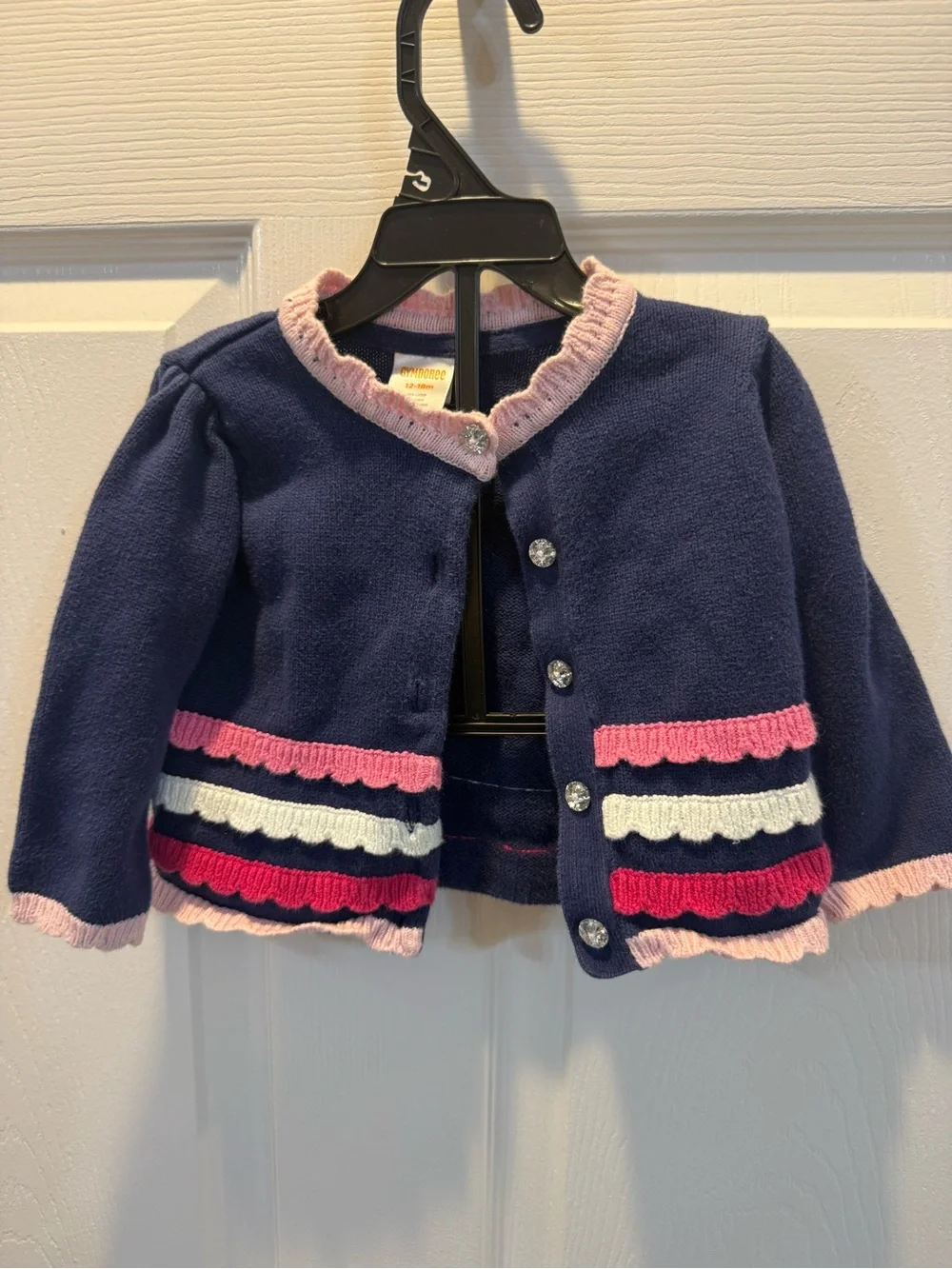 Gymboree Navy Cardigan with Pink & White Trim